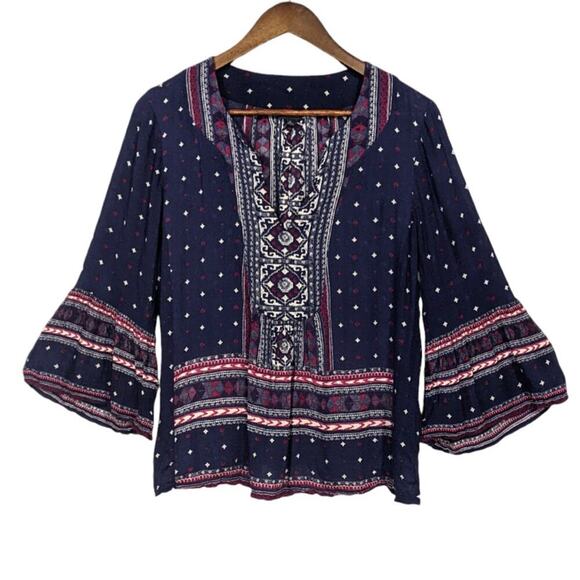 Lucky Brand Tops - Lucky Brand Boho Flowy Bell Sleeves Top Red White Blue Lightweight Medium